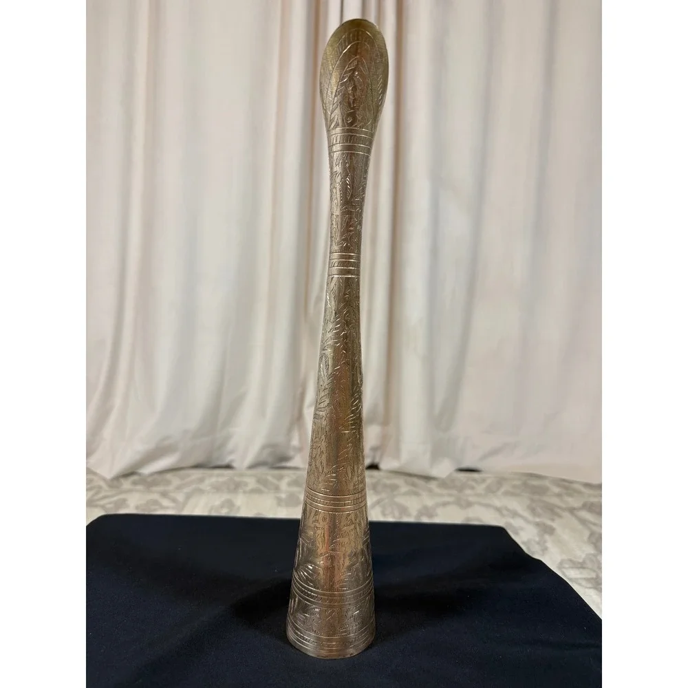 VTG Solid Brass Floral Hand Engraved Long Neck 14